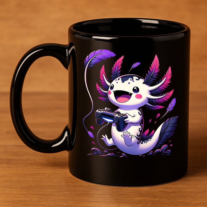 Cute Axolotl Playing Console Video Games Axolotl Gaming 11oz C Handle Ceramic Mug