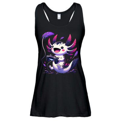 Cute Axolotl Playing Console Video Games Axolotl Gaming Ladies Essential Flowy Tank