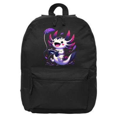Cute Axolotl Playing Console Video Games Axolotl Gaming 16 in Basic Backpack