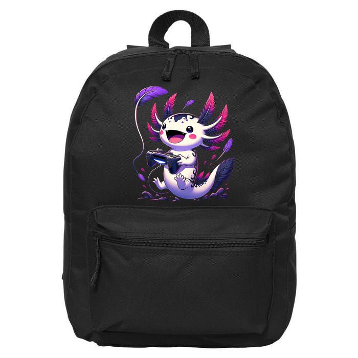 Cute Axolotl Playing Console Video Games Axolotl Gaming 16 in Basic Backpack