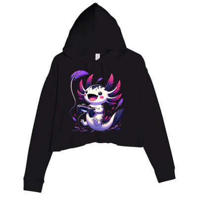 Cute Axolotl Playing Console Video Games Axolotl Gaming Crop Fleece Hoodie