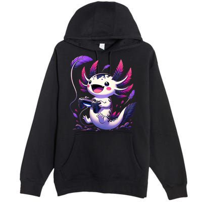 Cute Axolotl Playing Console Video Games Axolotl Gaming Premium Pullover Hoodie