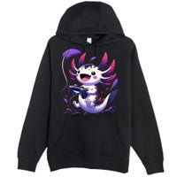 Cute Axolotl Playing Console Video Games Axolotl Gaming Premium Pullover Hoodie
