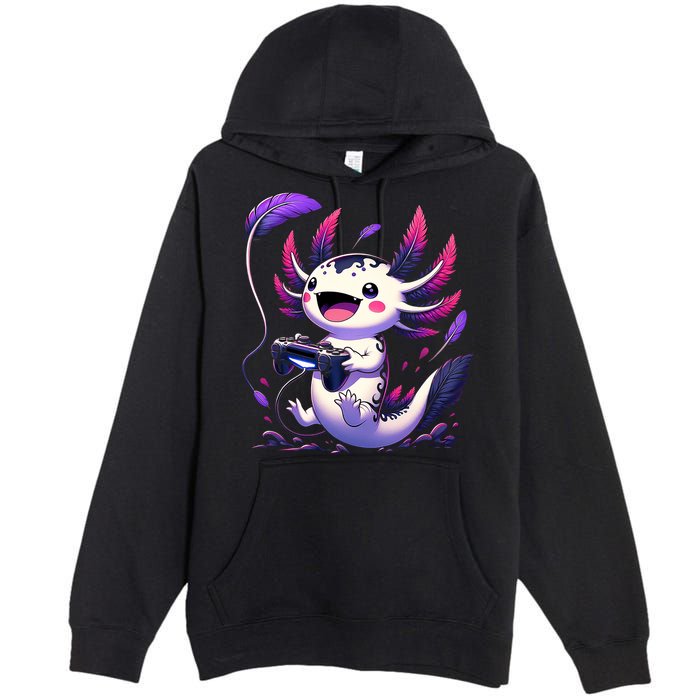 Cute Axolotl Playing Console Video Games Axolotl Gaming Premium Pullover Hoodie