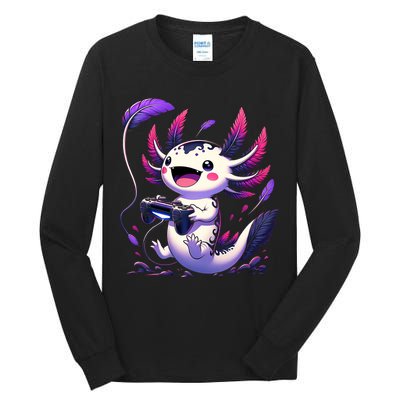 Cute Axolotl Playing Console Video Games Axolotl Gaming Tall Long Sleeve T-Shirt