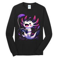 Cute Axolotl Playing Console Video Games Axolotl Gaming Tall Long Sleeve T-Shirt