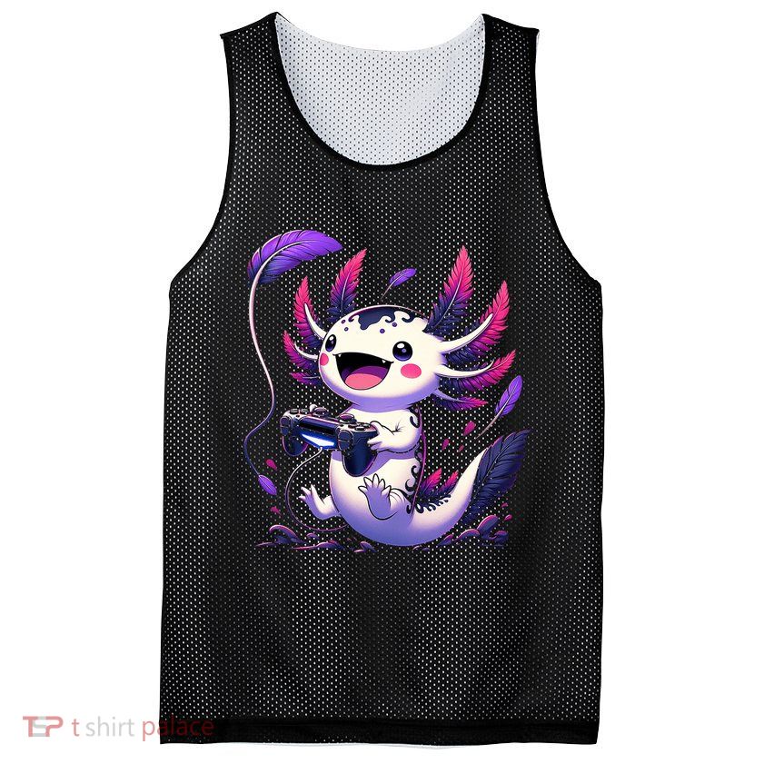 Cute Axolotl Playing Console Video Games Axolotl Gaming Mesh Reversible Basketball Jersey Tank