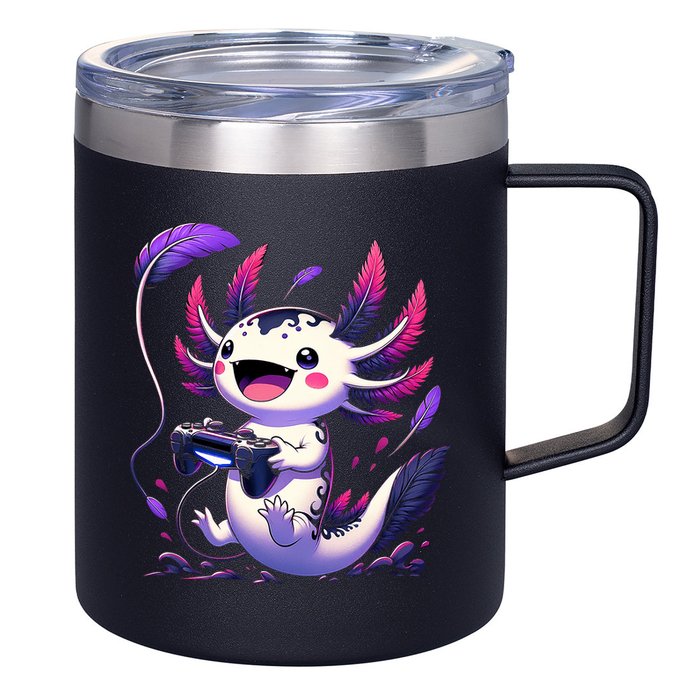 Cute Axolotl Playing Console Video Games Axolotl Gaming 12oz Stainless Steel Coffee Mug