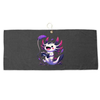 Cute Axolotl Playing Console Video Games Axolotl Gaming Large Microfiber Waffle Golf Towel
