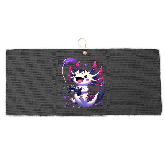 Cute Axolotl Playing Console Video Games Axolotl Gaming Large Microfiber Waffle Golf Towel