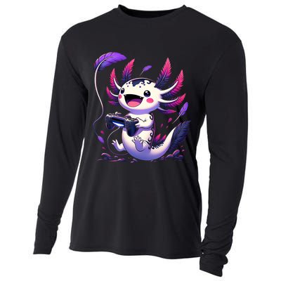 Cute Axolotl Playing Console Video Games Axolotl Gaming Cooling Performance Long Sleeve Crew