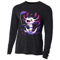 Cute Axolotl Playing Console Video Games Axolotl Gaming Cooling Performance Long Sleeve Crew