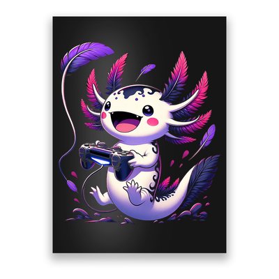Cute Axolotl Playing Console Video Games Axolotl Gaming Poster