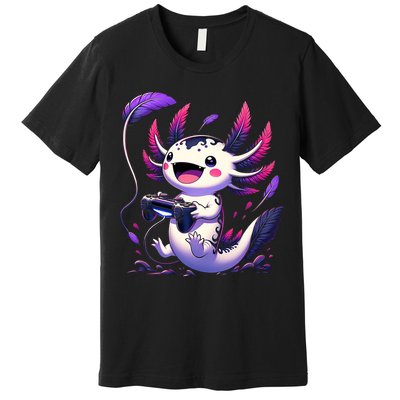 Cute Axolotl Playing Console Video Games Axolotl Gaming Premium T-Shirt