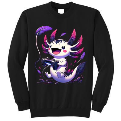 Cute Axolotl Playing Console Video Games Axolotl Gaming Tall Sweatshirt