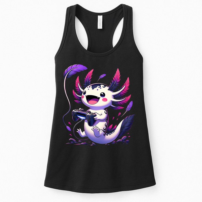 Cute Axolotl Playing Console Video Games Axolotl Gaming Womens Tank Top