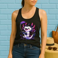 Cute Axolotl Playing Console Video Games Axolotl Gaming Womens Tank Top