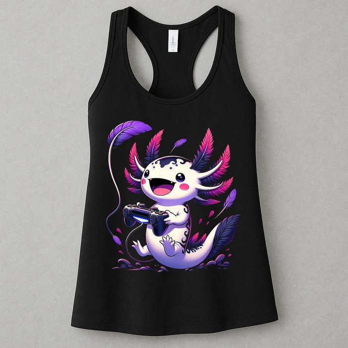 Cute Axolotl Playing Console Video Games Axolotl Gaming Womens Tank Top