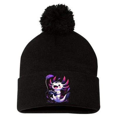 Cute Axolotl Playing Console Video Games Axolotl Gaming Pom Pom 12in Knit Beanie