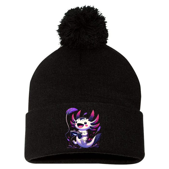 Cute Axolotl Playing Console Video Games Axolotl Gaming Pom Pom 12in Knit Beanie