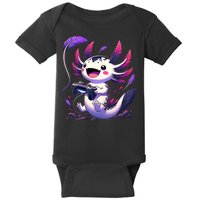 Cute Axolotl Playing Console Video Games Axolotl Gaming Baby Bodysuit