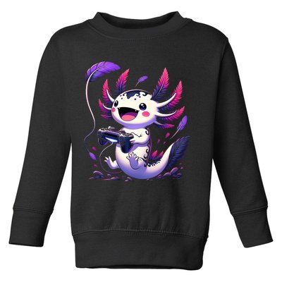 Cute Axolotl Playing Console Video Games Axolotl Gaming Toddler Sweatshirt