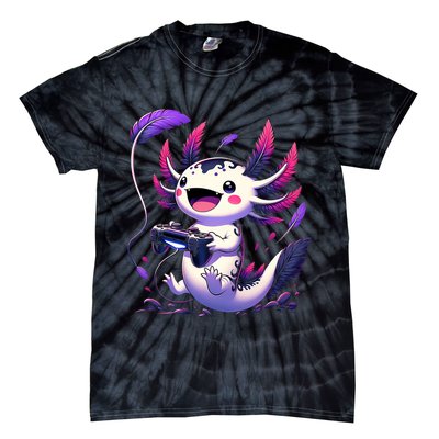 Cute Axolotl Playing Console Video Games Axolotl Gaming Tie-Dye T-Shirt