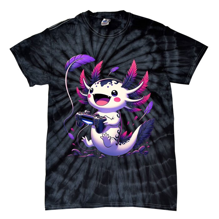 Cute Axolotl Playing Console Video Games Axolotl Gaming Tie-Dye T-Shirt