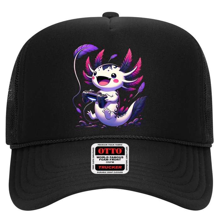 Cute Axolotl Playing Console Video Games Axolotl Gaming Trucker Hat