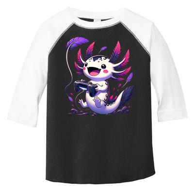 Cute Axolotl Playing Console Video Games Axolotl Gaming Toddler Fine Jersey T-Shirt