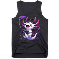 Cute Axolotl Playing Console Video Games Axolotl Gaming Tank Top