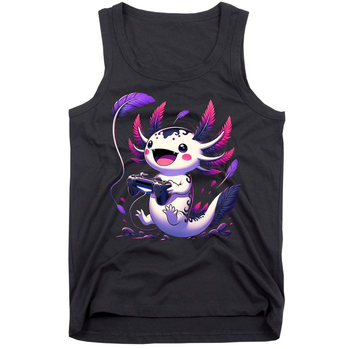 Cute Axolotl Playing Console Video Games Axolotl Gaming Tank Top