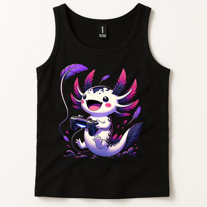 Cute Axolotl Playing Console Video Games Axolotl Gaming Tank Top