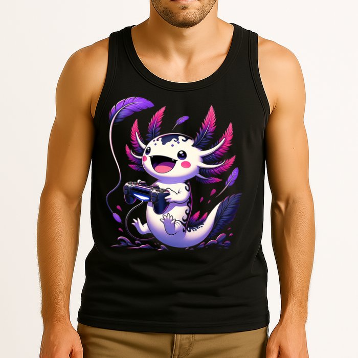 Cute Axolotl Playing Console Video Games Axolotl Gaming Tank Top
