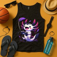 Cute Axolotl Playing Console Video Games Axolotl Gaming Tank Top