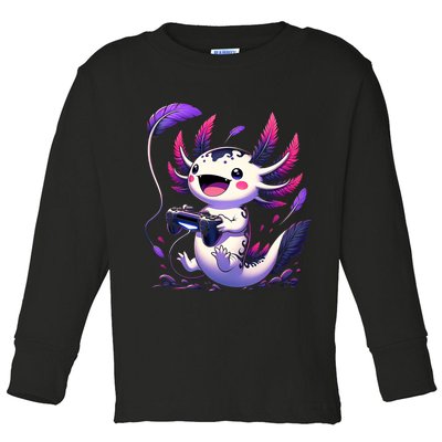 Cute Axolotl Playing Console Video Games Axolotl Gaming Toddler Long Sleeve Shirt