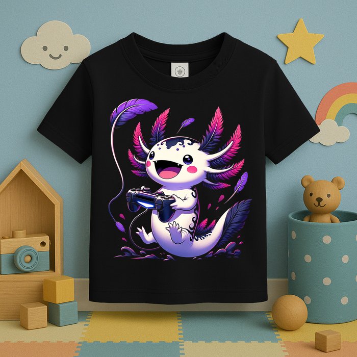 Cute Axolotl Playing Console Video Games Axolotl Gaming Toddler T-Shirt