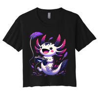 Cute Axolotl Playing Console Video Games Axolotl Gaming Crop Top