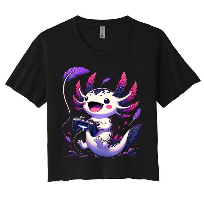 Cute Axolotl Playing Console Video Games Axolotl Gaming Crop Top