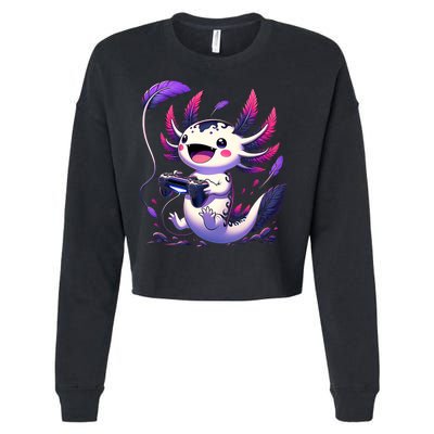 Cute Axolotl Playing Console Video Games Axolotl Gaming Cropped Pullover Crew
