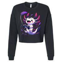 Cute Axolotl Playing Console Video Games Axolotl Gaming Cropped Pullover Crew