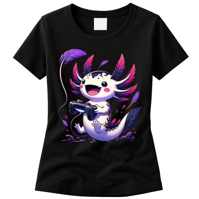 Cute Axolotl Playing Console Video Games Axolotl Gaming Womens T-Shirt