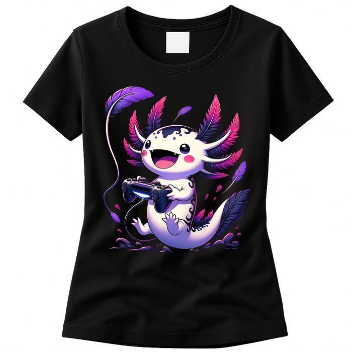 Cute Axolotl Playing Console Video Games Axolotl Gaming Womens T-Shirt
