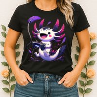 Cute Axolotl Playing Console Video Games Axolotl Gaming Womens T-Shirt