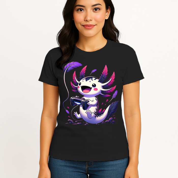 Cute Axolotl Playing Console Video Games Axolotl Gaming Womens T-Shirt