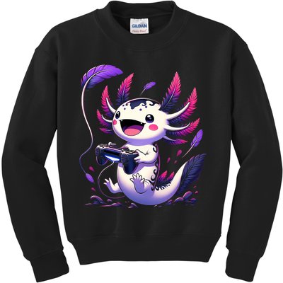 Cute Axolotl Playing Console Video Games Axolotl Gaming Kids Sweatshirt