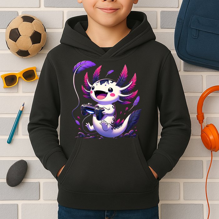 Cute Axolotl Playing Console Video Games Axolotl Gaming Kids Hoodie