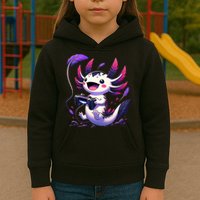 Cute Axolotl Playing Console Video Games Axolotl Gaming Kids Hoodie