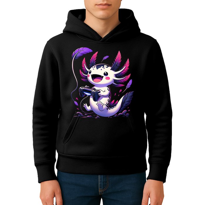 Cute Axolotl Playing Console Video Games Axolotl Gaming Kids Hoodie