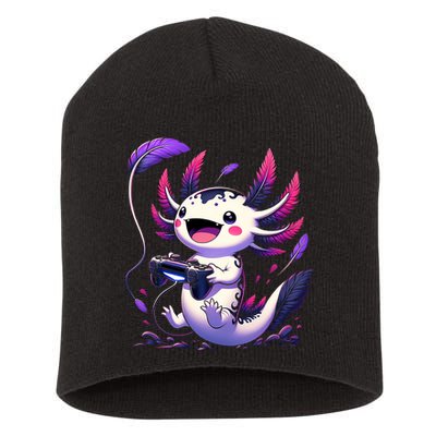 Cute Axolotl Playing Console Video Games Axolotl Gaming Short Acrylic Beanie